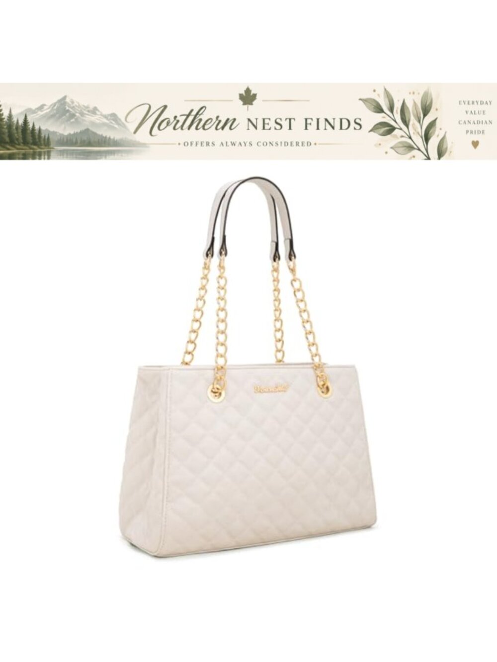Quilted Faux Leather Chain Shoulder Bag Medium Handbag Tote Purse